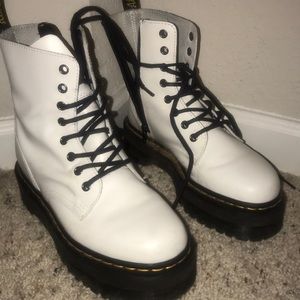 White lace up platformed doc martins